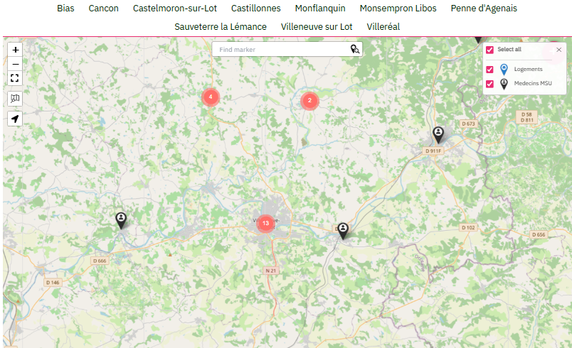 cartographie des hebergements et lieux de stages